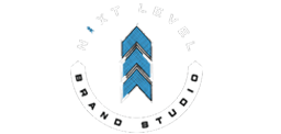 a logo with blue arrows and white text